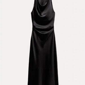 Zara Elegant Black Satin Dress